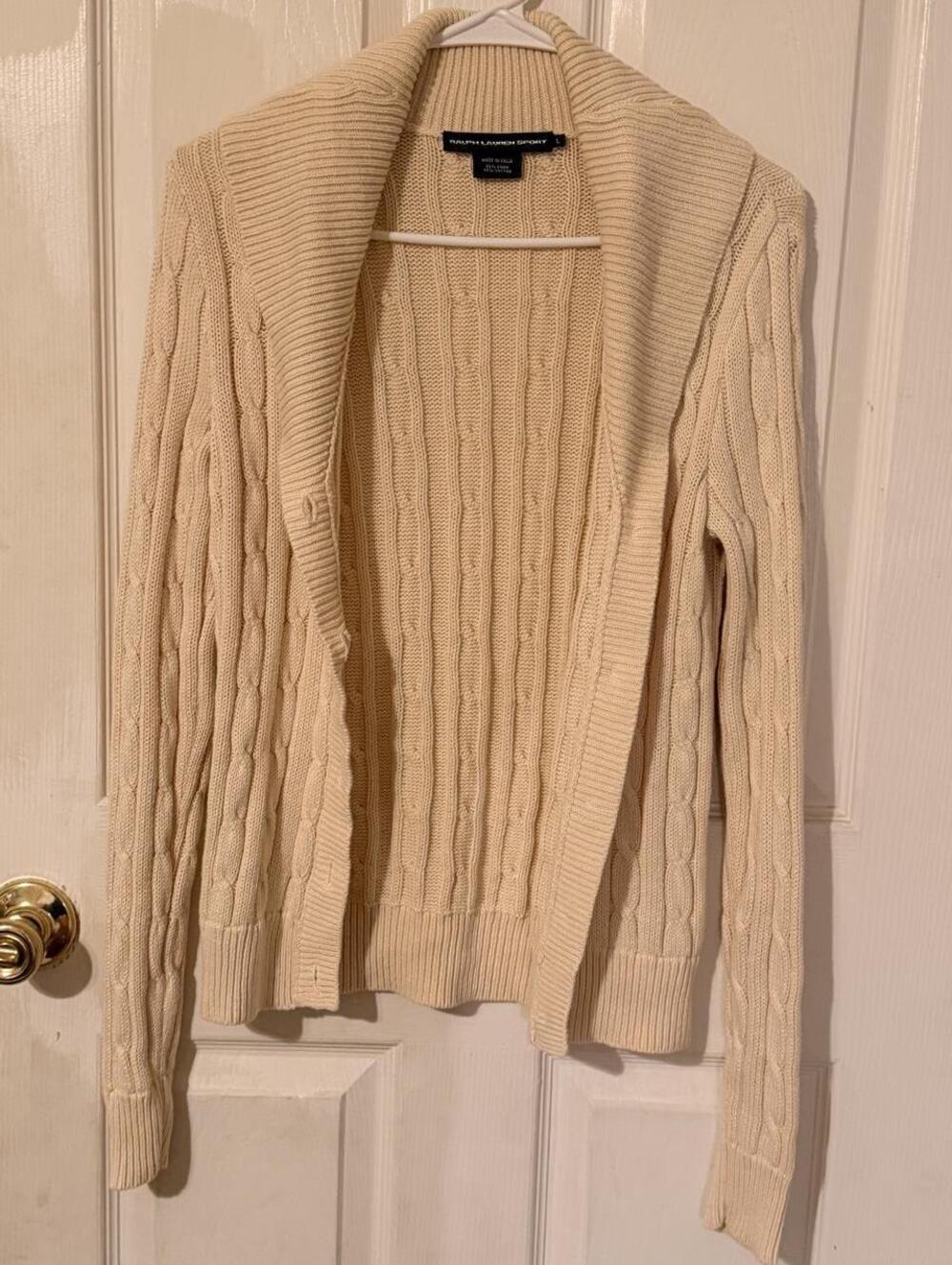 Ralph Lauren Coastal Grandmother Sport Cream Cableknit Collar old money Cardigan